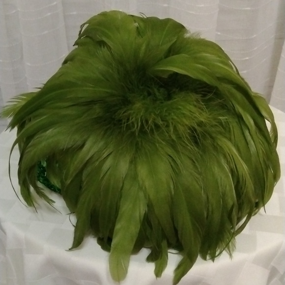 Vintage USA Stewardess Women Hat With plumes/Feathers Sequins - Picture 10 of 16